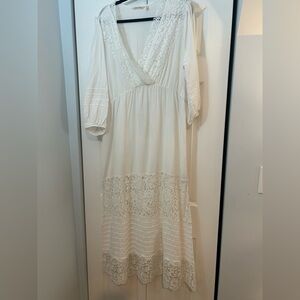 Soft Surroundings Cream Lace Long Sleeve Dress